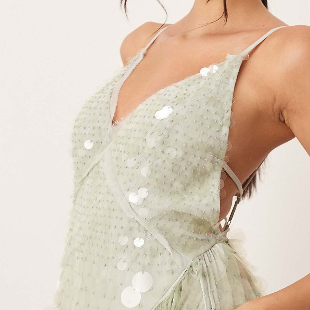 ASOS Green Wrap Tie Front Slip Dress